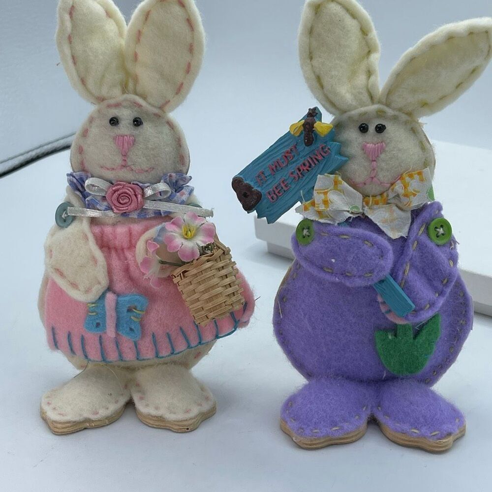 Vintage Easter Bunny Mr & Mrs felt standing Kmart